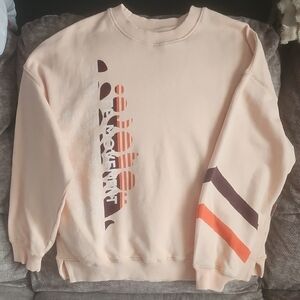 Free People Cream and Orange Graphic Crewneck Sweater